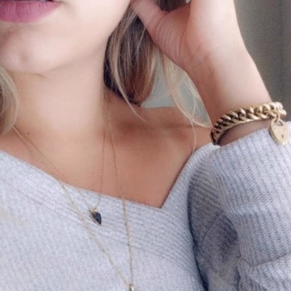 EUC Stella & Dot Black Pave Heart Necklace Gold Reversible - Picture 9 of 11